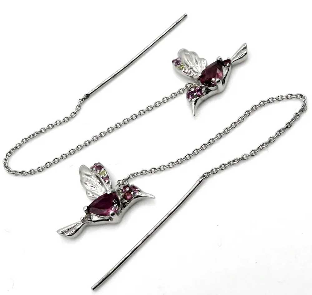 Garnet Hummingbird Sterling Threader Earrings - image 4