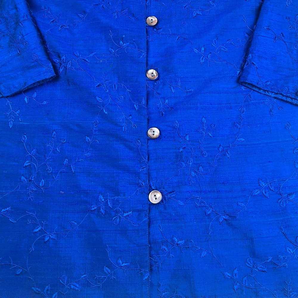 Chicos Design Blue 100% Silk Embroidered Button D… - image 2