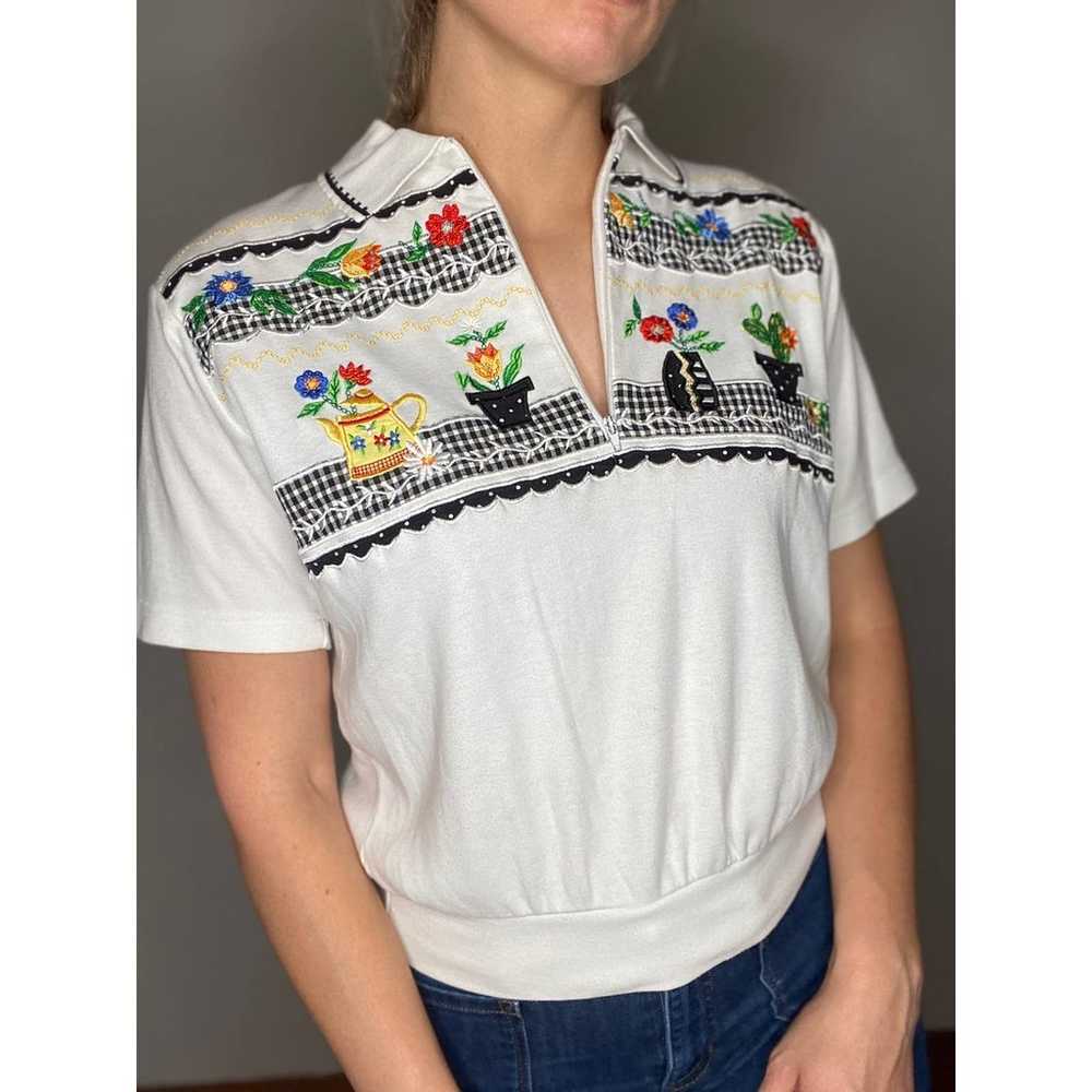 VINTAGE Koret Half Zip Garden Blouse Small Cotton - image 1