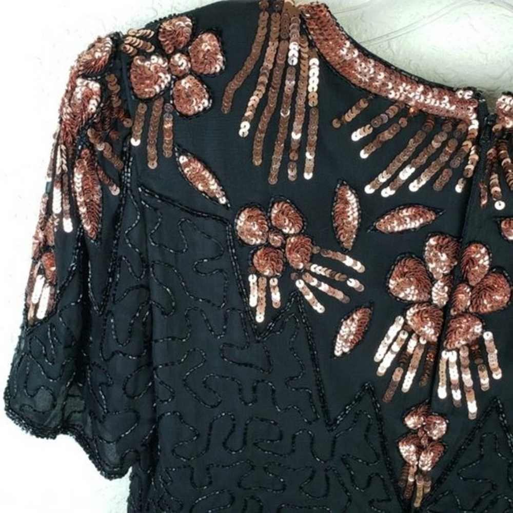 Vintage Laurence Kazar NY Sequined Silk Floral Be… - image 11