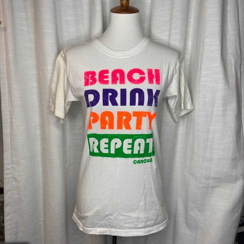 Vintage Neon Colors Cancun Beach Party T-Shirt (S) - image 1