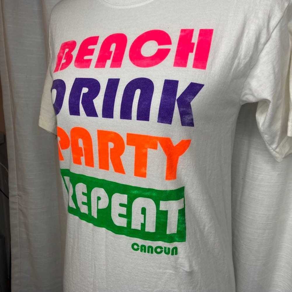 Vintage Neon Colors Cancun Beach Party T-Shirt (S) - image 2