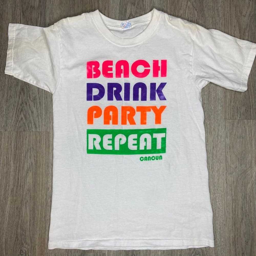 Vintage Neon Colors Cancun Beach Party T-Shirt (S) - image 3