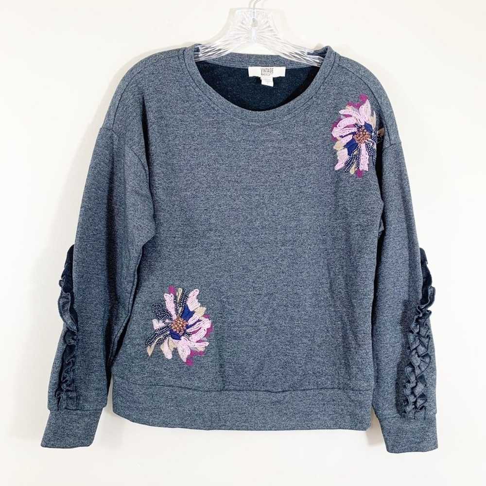 Vintage America Beaded Floral Sweatshirt - image 1