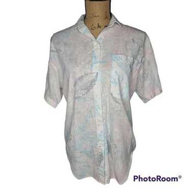 Vintage 80s Pastel Abstract Feather Button Down Sh