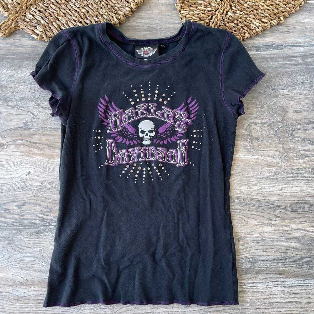 Harley Davidson black & purple skull motorcycle t… - image 11