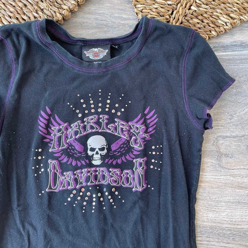 Harley Davidson black & purple skull motorcycle t… - image 7