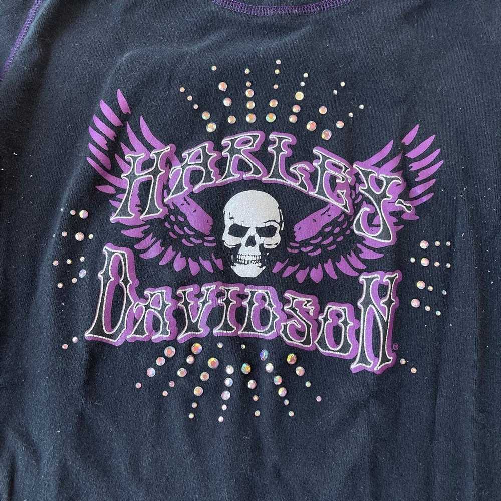 Harley Davidson black & purple skull motorcycle t… - image 8