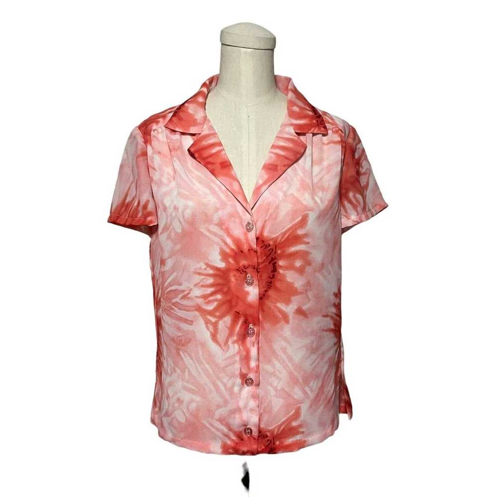 Vintage Pink Tie Dye Look Abstract Floral Sheer B… - image 1