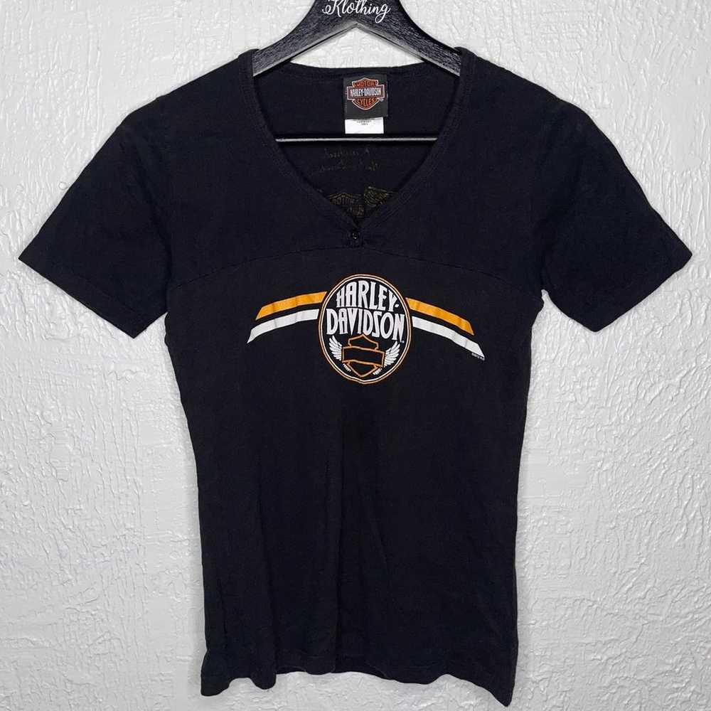 Vintage Y2K Harley Davidson V-Neck T-Shirt - image 1