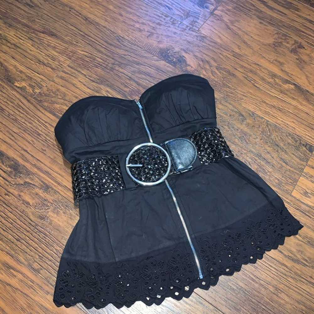 Vintage black corset belted top - image 1