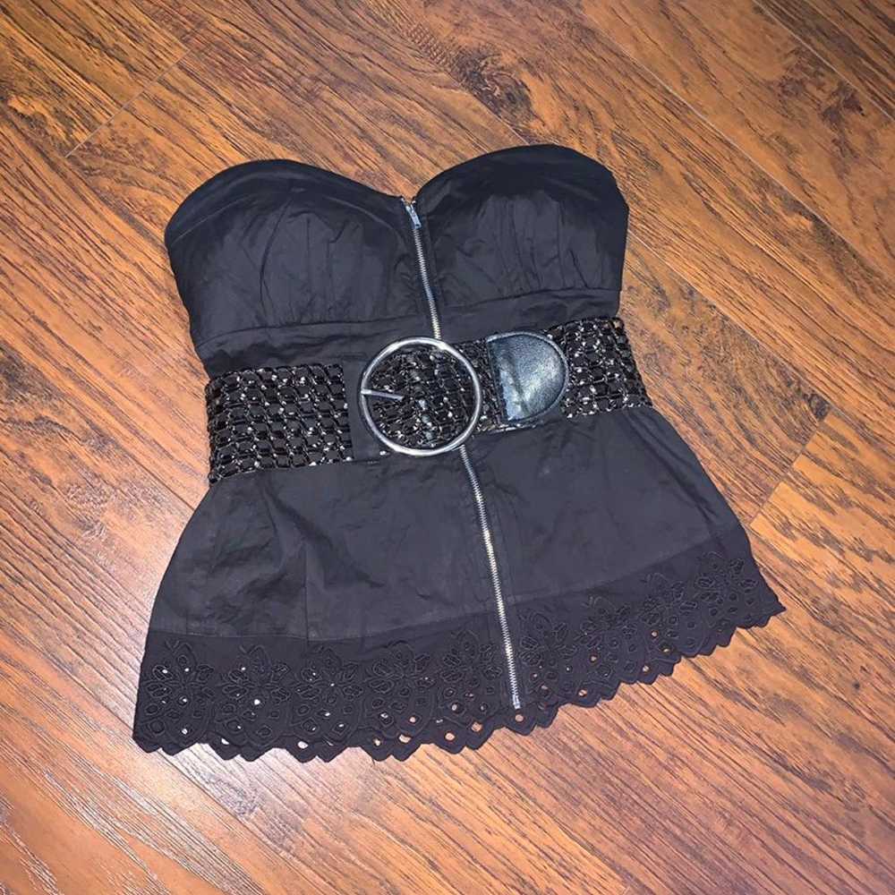 Vintage black corset belted top - image 2