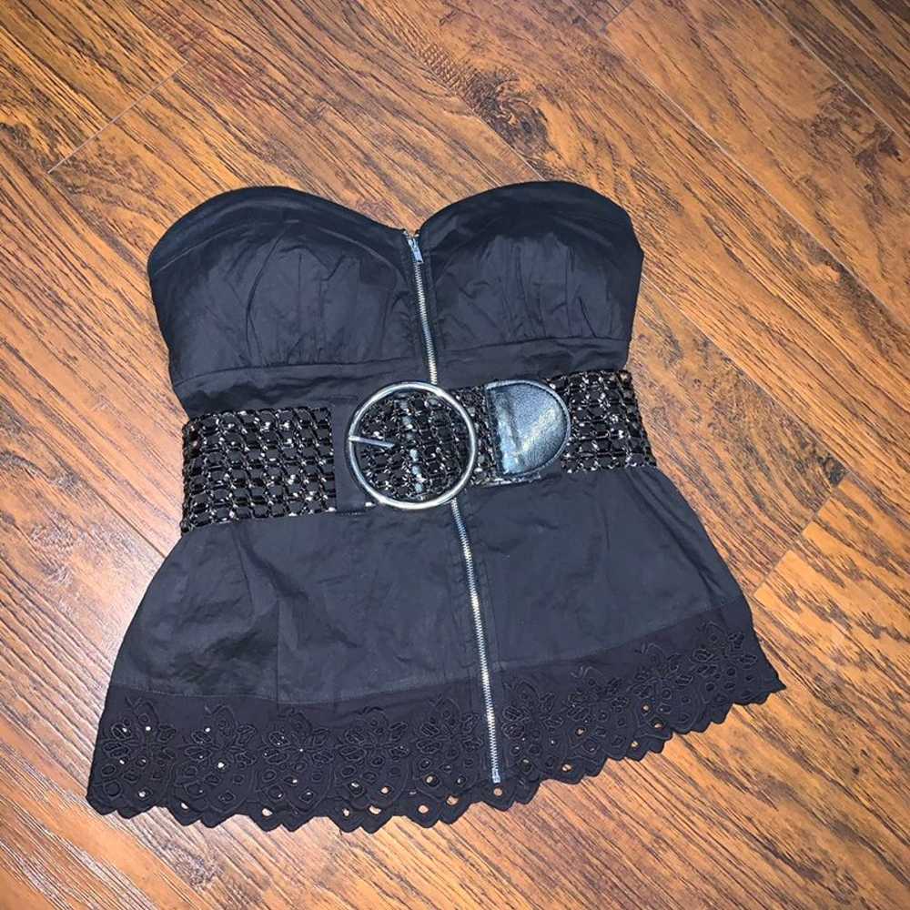 Vintage black corset belted top - image 3