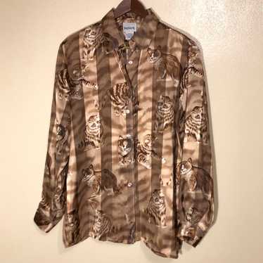 Bon Worth Sheer Cat Button Down Womens Size Small… - image 1