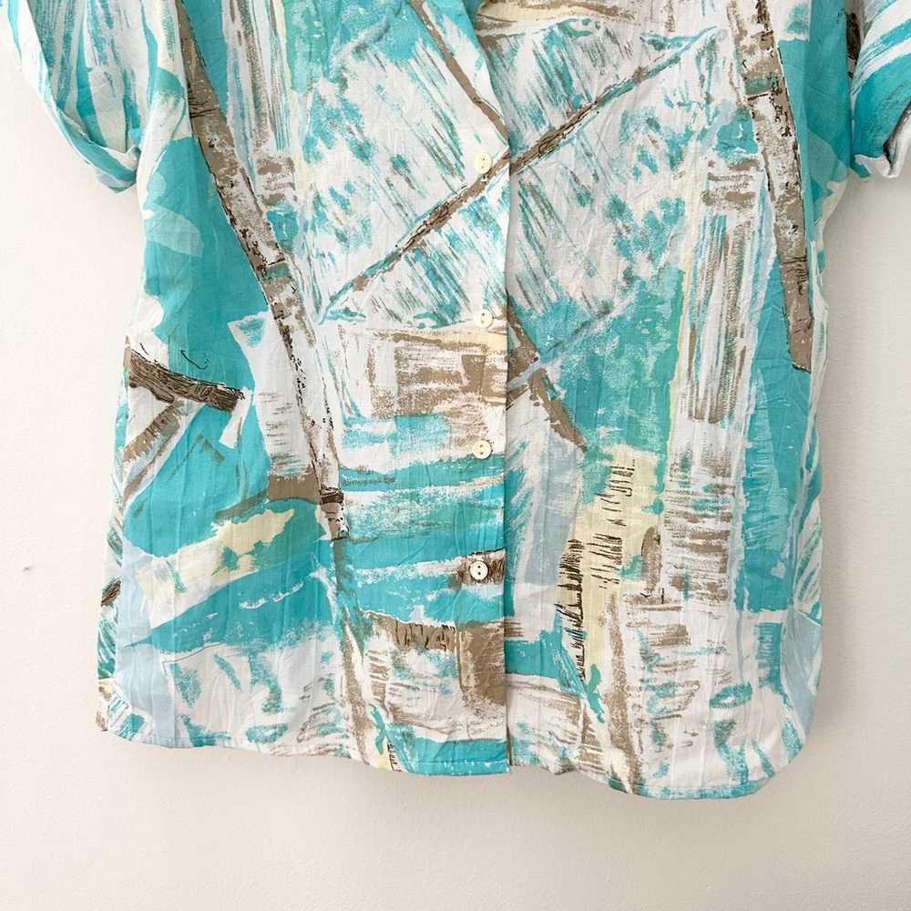 1980s Vintage Funky Blue Button Up Blouse - image 3