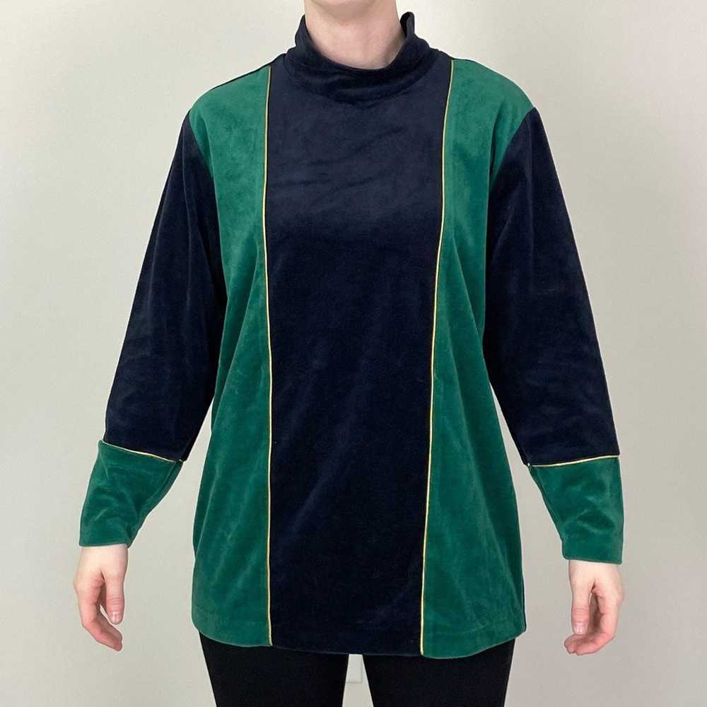 Green and Black Velour Colorblock Top - image 1