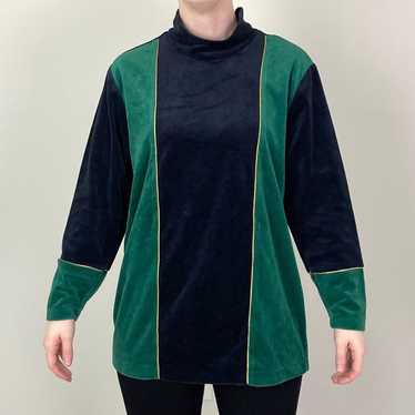 Green and Black Velour Colorblock Top - image 1