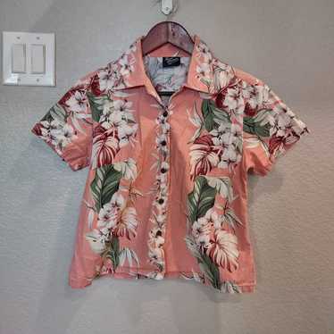 Vintage pink floral royal Hawaiian button down sh… - image 1