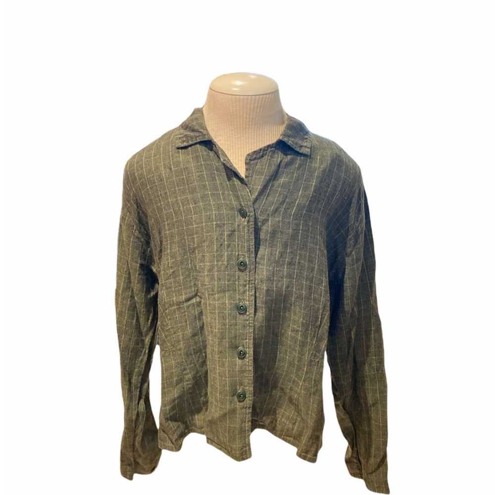 Flax Vintage hunter green plaid button down top - image 1