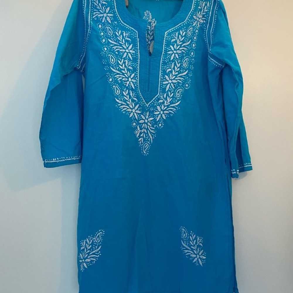 Boho Tunic Turquoise Blue Reworked Vintage - image 1