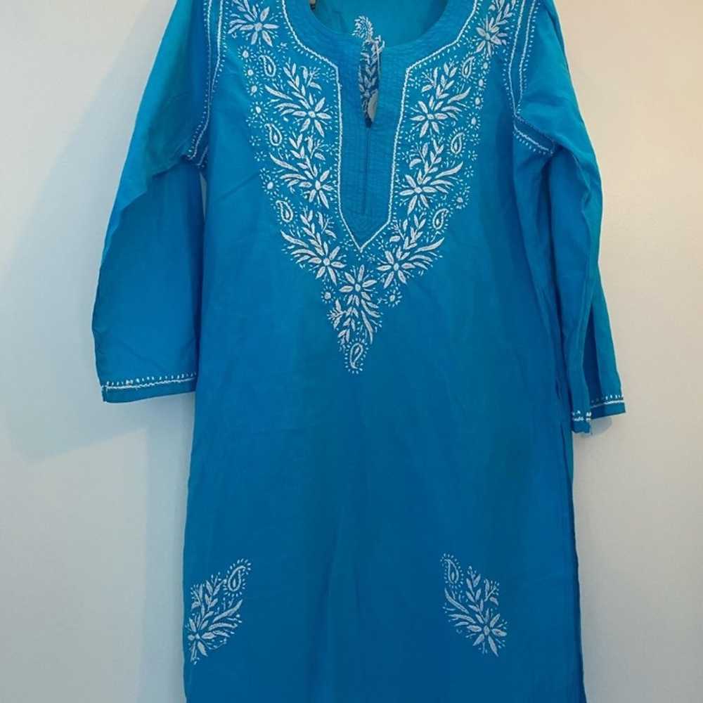 Boho Tunic Turquoise Blue Reworked Vintage - image 2