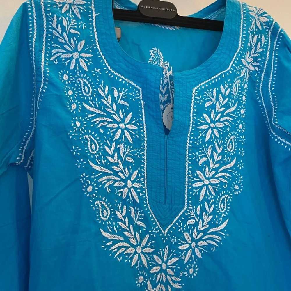 Boho Tunic Turquoise Blue Reworked Vintage - image 3