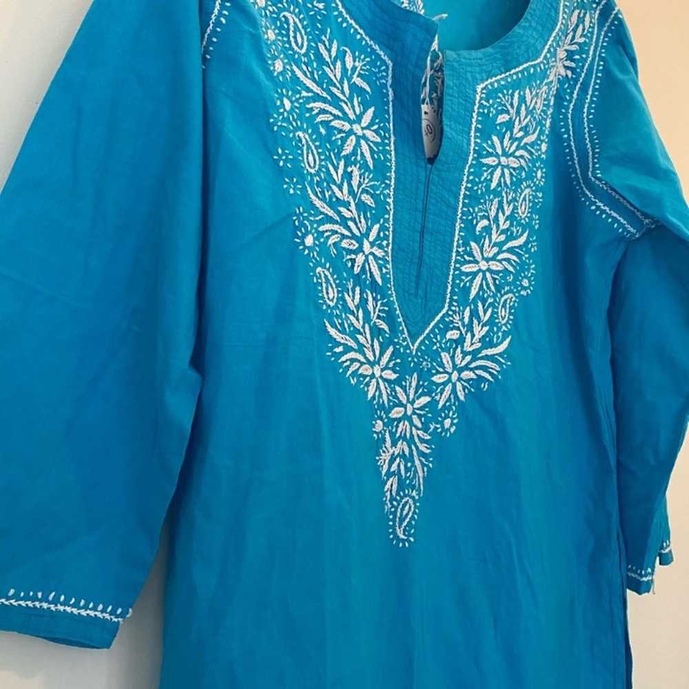 Boho Tunic Turquoise Blue Reworked Vintage - image 4