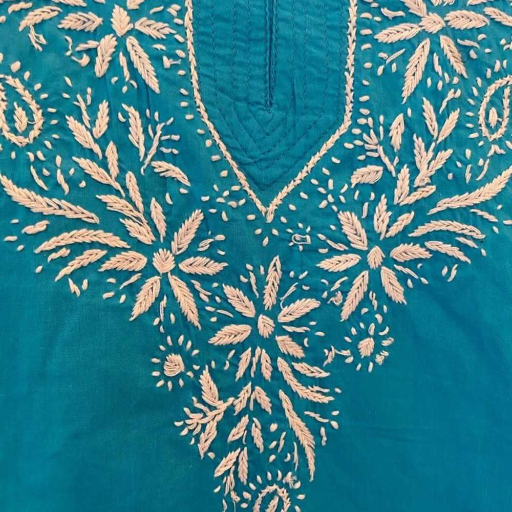 Boho Tunic Turquoise Blue Reworked Vintage - image 5