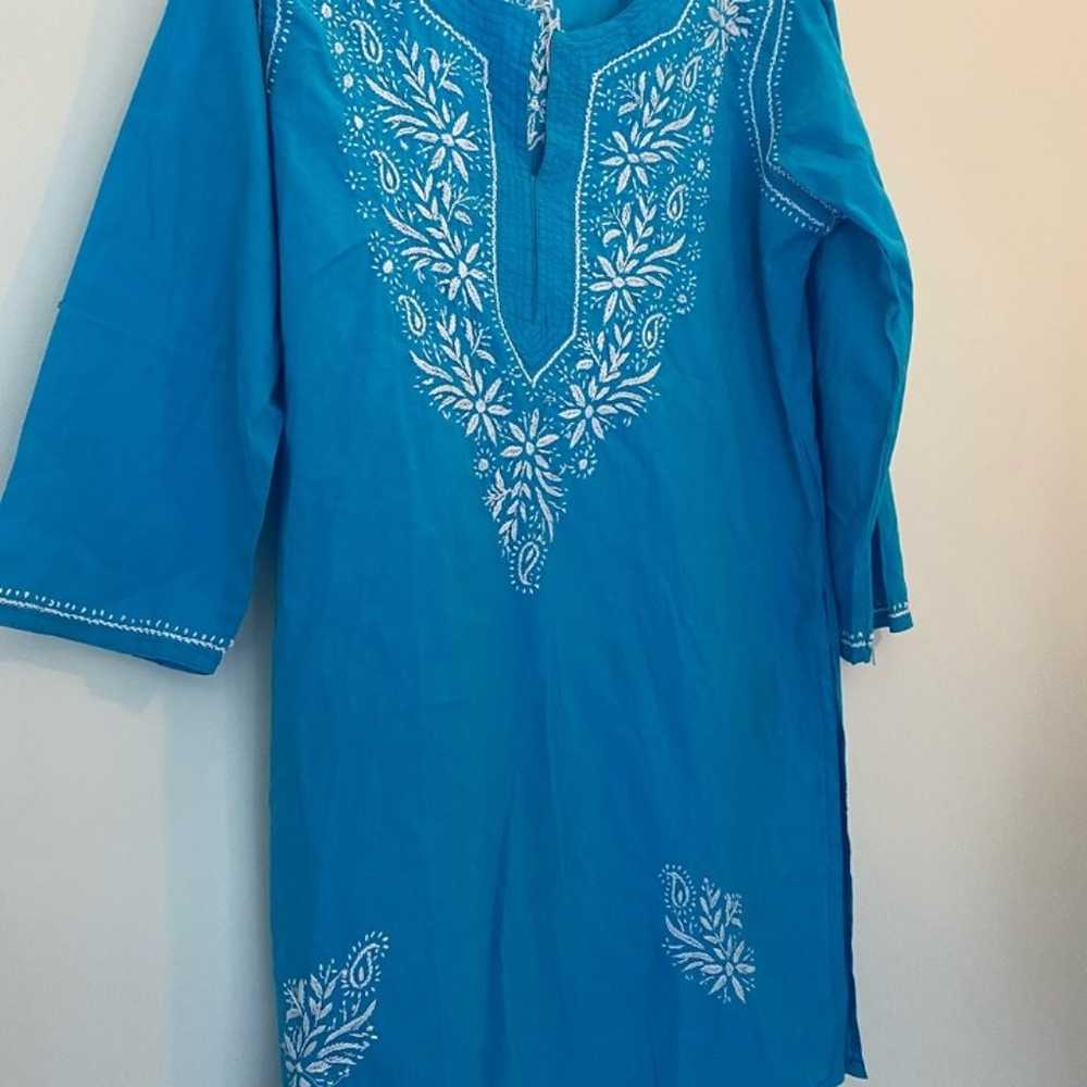 Boho Tunic Turquoise Blue Reworked Vintage - image 6