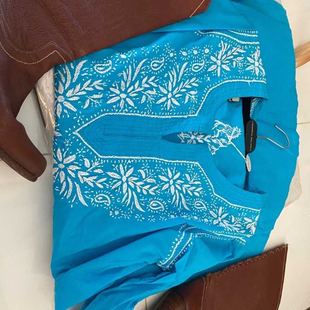 Boho Tunic Turquoise Blue Reworked Vintage - image 9