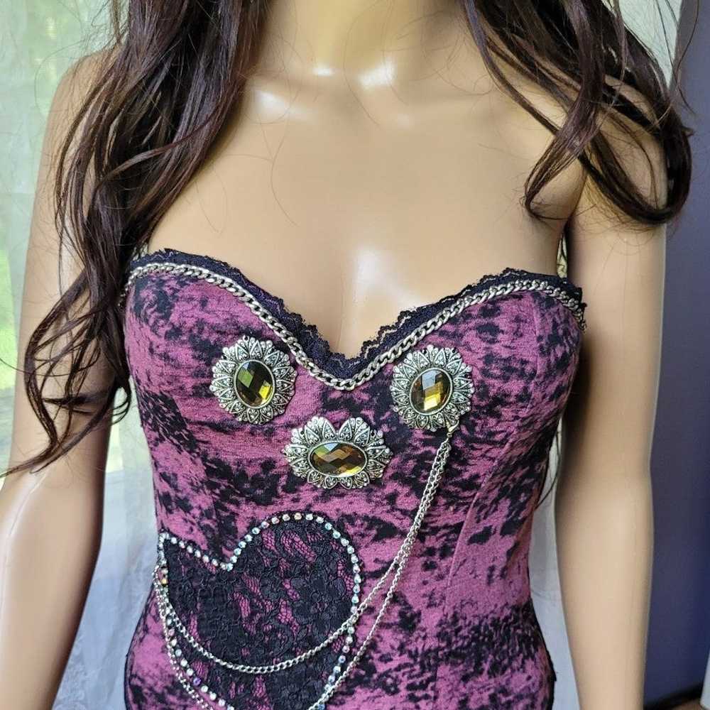 Vintage Purple Rhinestone Heart Bling Corset - image 10