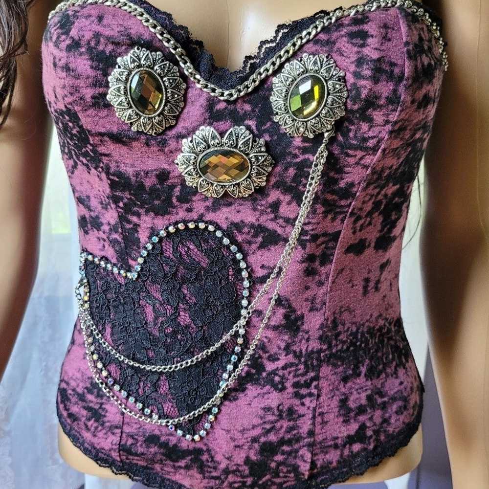 Vintage Purple Rhinestone Heart Bling Corset - image 3