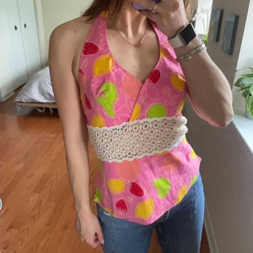 Vintage Lilly Pulitzer Fruit Print Halter Top Pin… - image 2