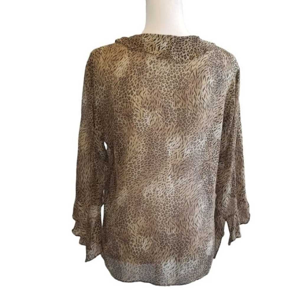 Vintage 90s Leopard Print Sheer Silk Blouse Ruffl… - image 2