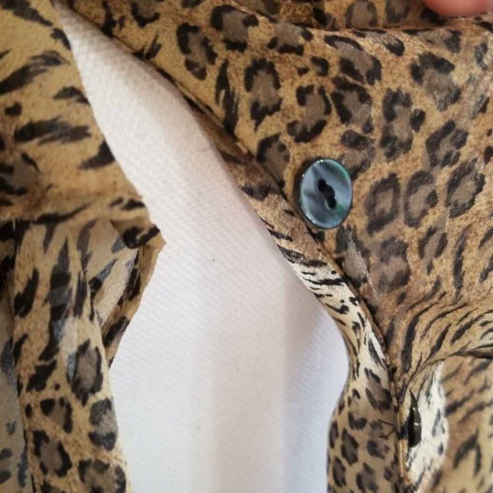 Vintage 90s Leopard Print Sheer Silk Blouse Ruffl… - image 3