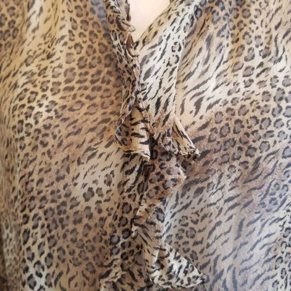 Vintage 90s Leopard Print Sheer Silk Blouse Ruffl… - image 6