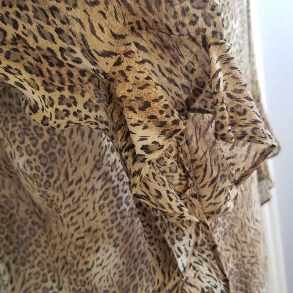 Vintage 90s Leopard Print Sheer Silk Blouse Ruffl… - image 7