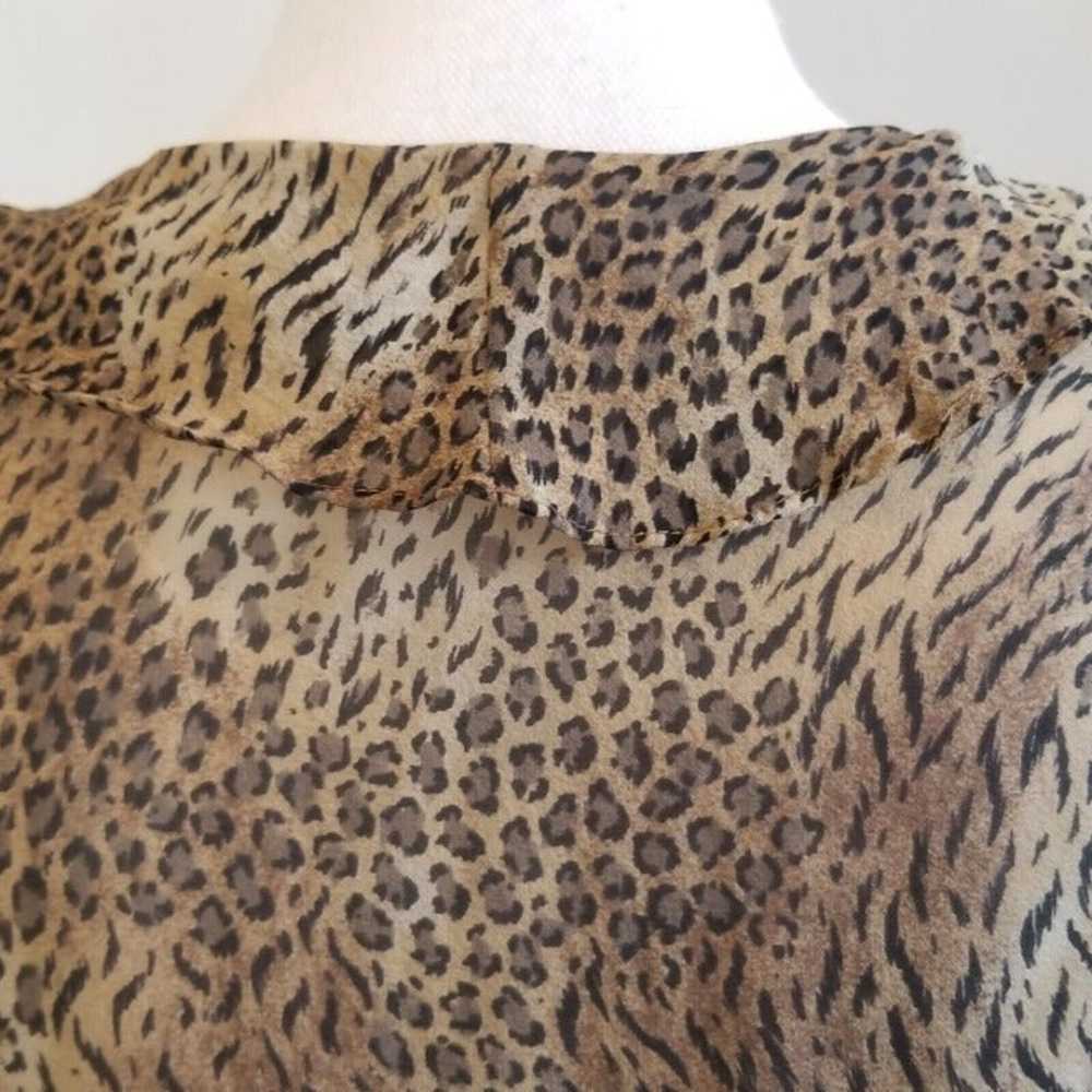 Vintage 90s Leopard Print Sheer Silk Blouse Ruffl… - image 8