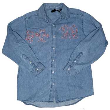 DENIM MICKEY N MINNIE MOUSE SILHOUETTE BUTTON UP - image 1