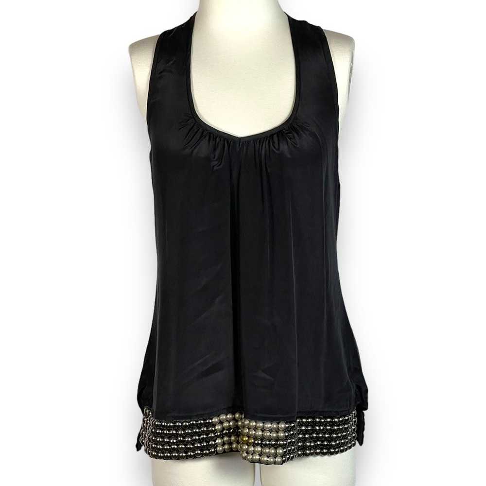 Akiko Black 100% Silk Sleeveless Top Gold & Gunme… - image 1