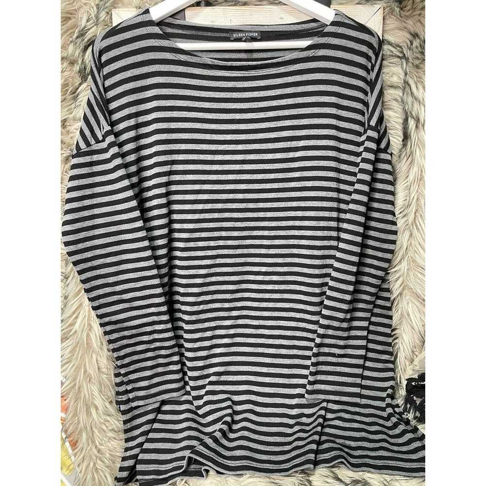 Eileen Fisher Black and Gray Striped Super Soft L… - image 1