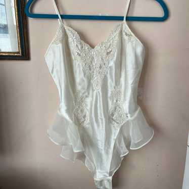 Victoria’s Secret vintage white silk teddy bodysu… - image 1