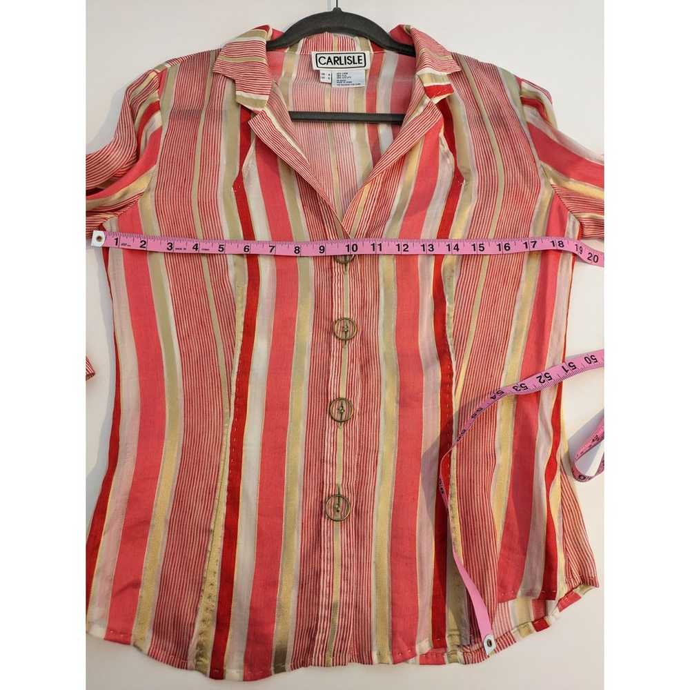 Vintage Carlisle Top Shirt Linen Silk Striped Met… - image 11