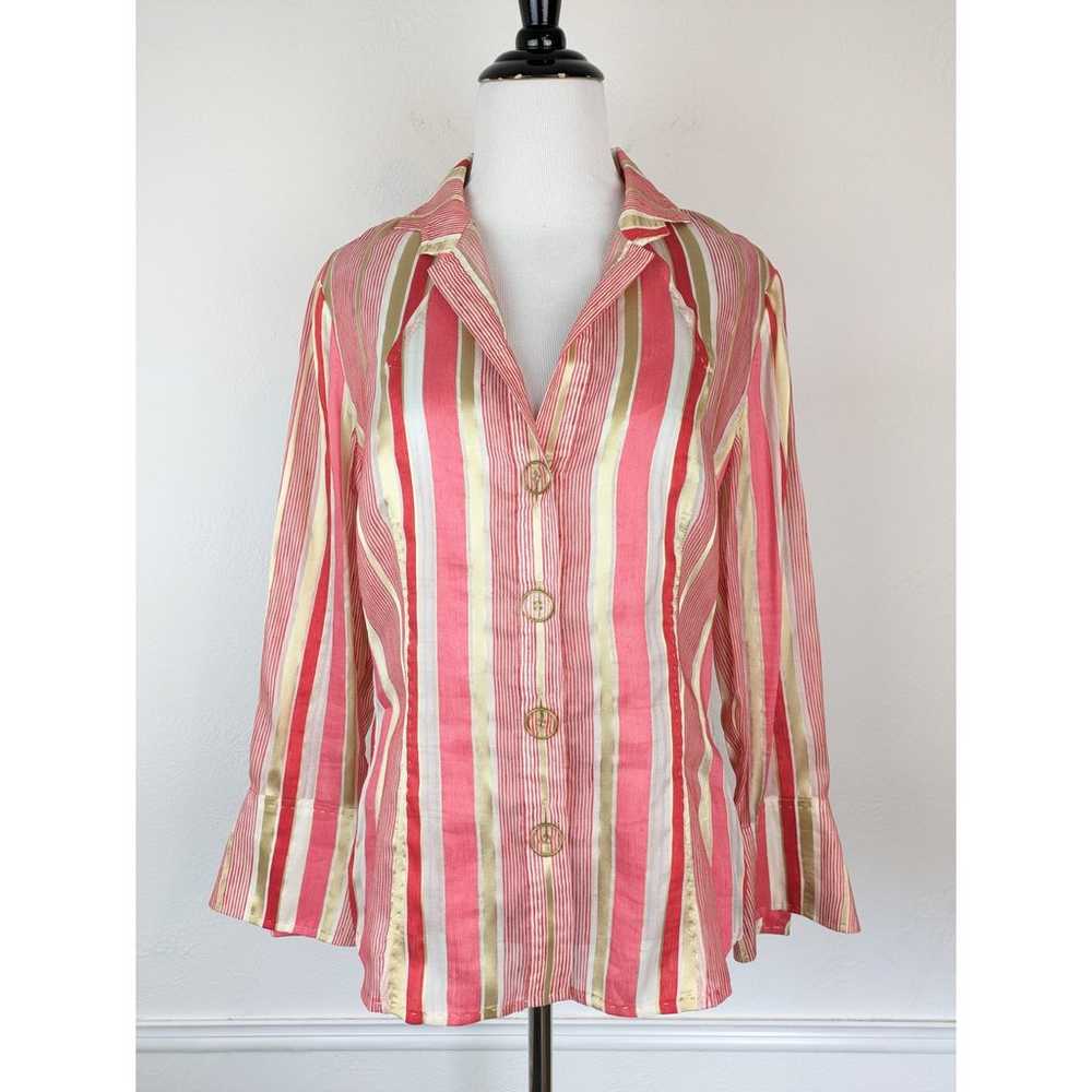 Vintage Carlisle Top Shirt Linen Silk Striped Met… - image 1