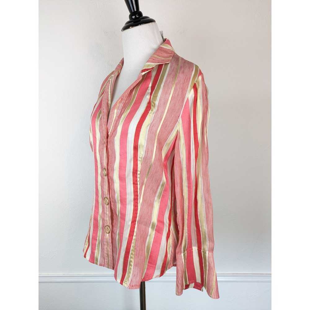 Vintage Carlisle Top Shirt Linen Silk Striped Met… - image 2