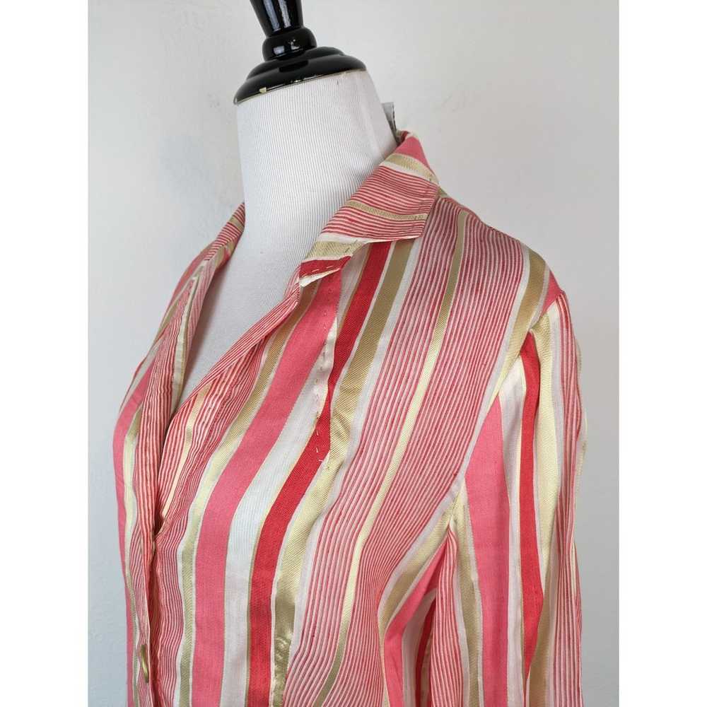 Vintage Carlisle Top Shirt Linen Silk Striped Met… - image 3