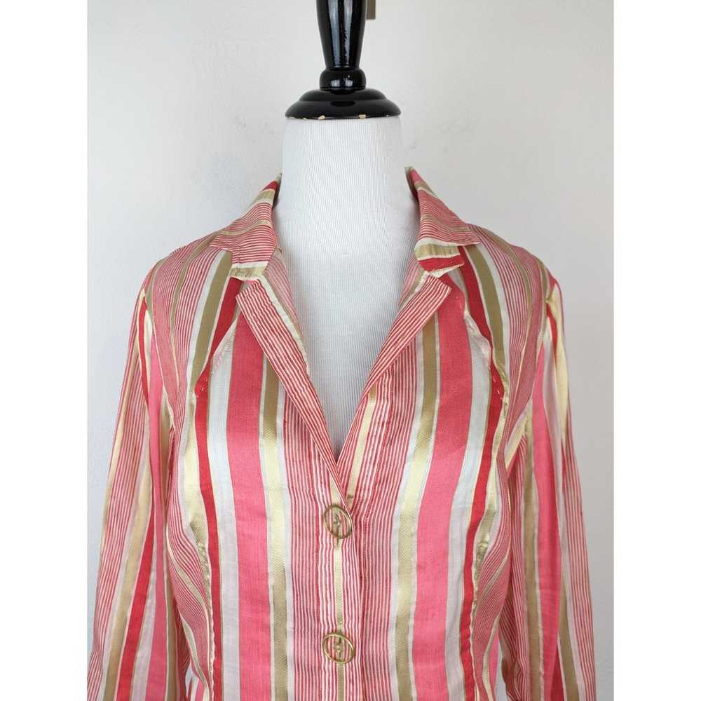 Vintage Carlisle Top Shirt Linen Silk Striped Met… - image 4