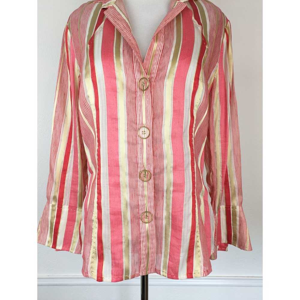 Vintage Carlisle Top Shirt Linen Silk Striped Met… - image 5