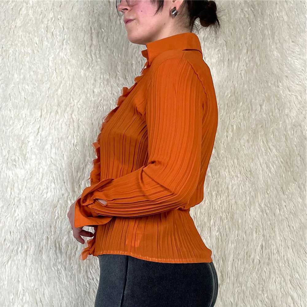 Vintage 90s Autumn Orange Accordion Frill Blouse - image 3