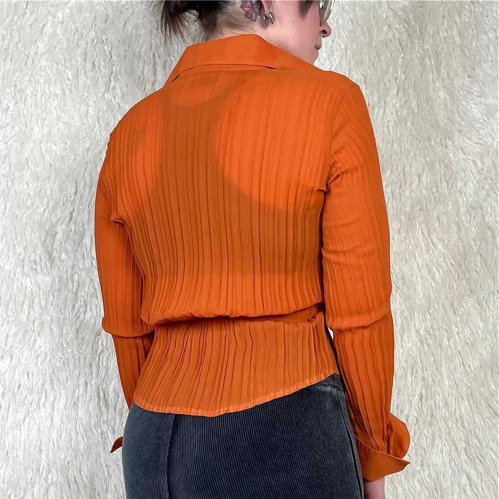 Vintage 90s Autumn Orange Accordion Frill Blouse - image 4